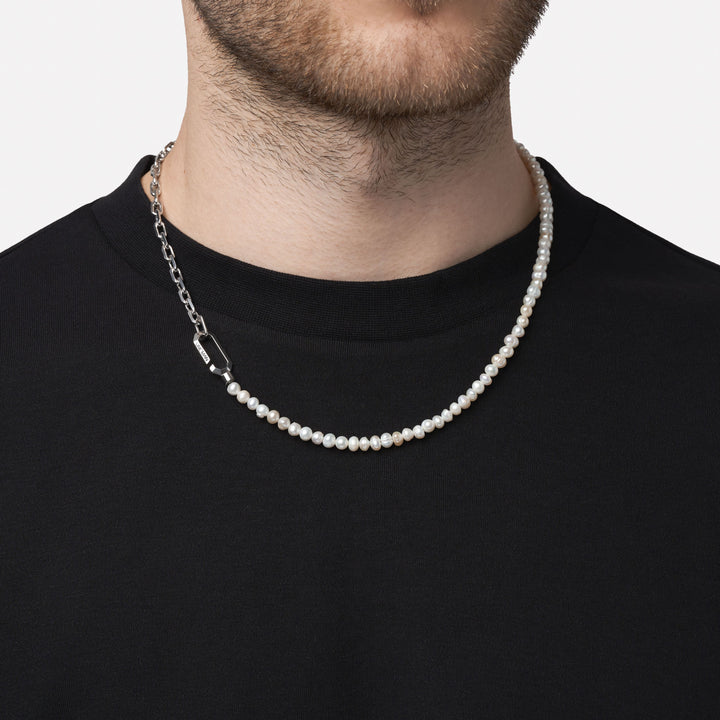 Silver Hybrid Necklace Pearl
